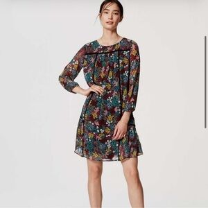 LOFT Floral Babydoll Dress | Petite XSP |Cottagecore Boho Long Sleeve